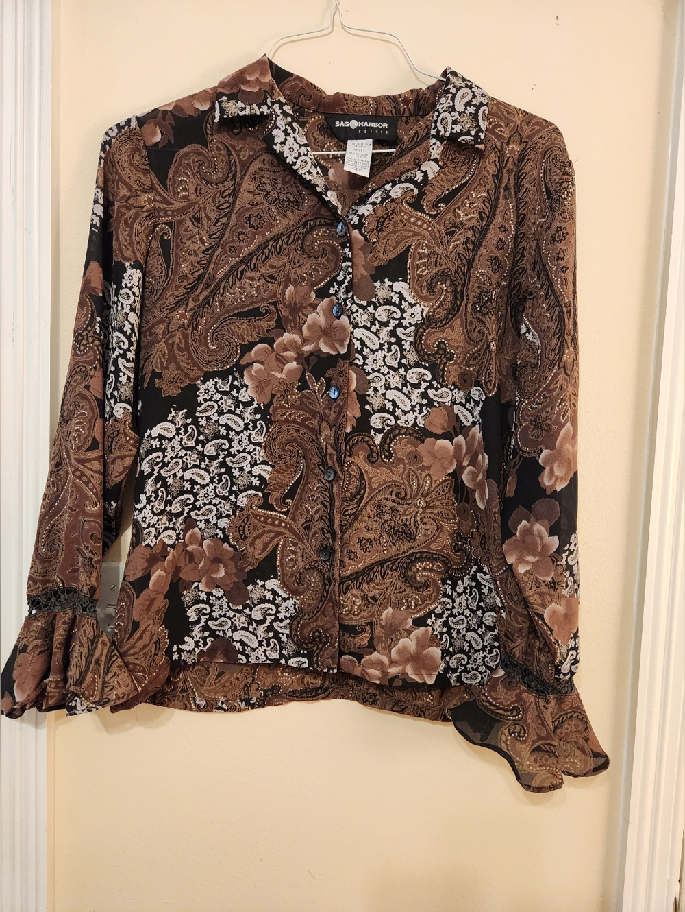 Sag Harbor 6 Petite Brown Paisley Blouse